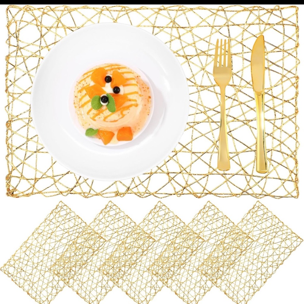 6 Pack Gold Woven Rectangle Placemats